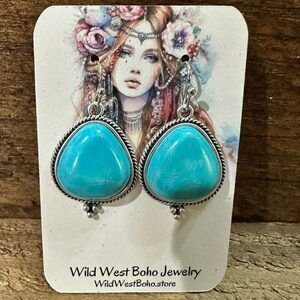 Turquoise Earrings - Elegant Natural Stone Design, Boho Navajo , Ships in Gift